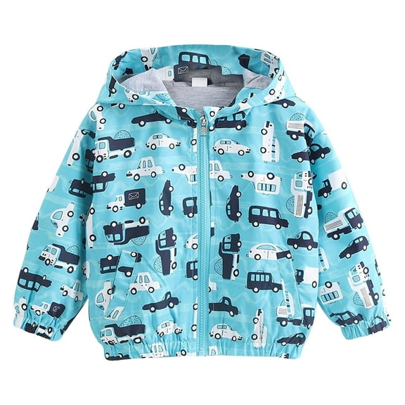 Coerni Kids Boys' Hooded Cartoon Car Jacket Windbreaker Outerwear Jackets Girls Sweatshirts Zipper Rainproof Tops Streetwear