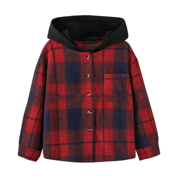 Coerni Kids Boys Plaid Flannel Hooded Shirt Long Sleeve Tartan Jacket Lapel Button Down Shacket Fall Outerwear Y2K Grid Check
