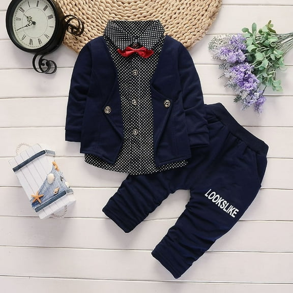 Coerni Kids Boys' Set Spring/Autumn Vacation Two Piece Lapel Button Up Suit Top Letter Printed Pants Birthday Party School