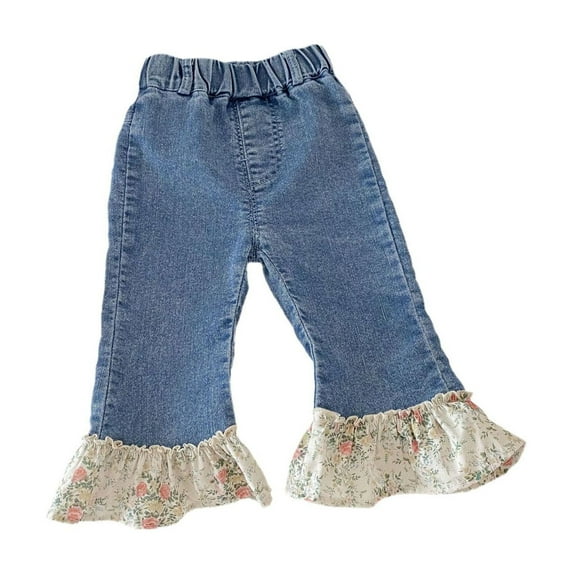 Coerni Kids Casual Pants Toddler Girls Bell-Bottom Ruffle Flare Jeans Cute Patchwork Skinny Elastic Waist Comfort Casual Pants for Kids