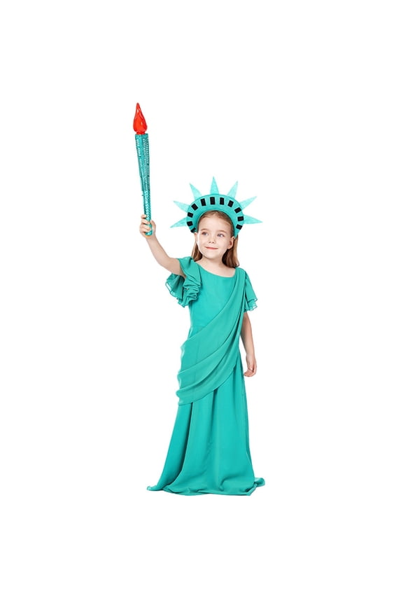 Coerni Kids Child Girls Dress Roman Robe Short Ruffled Sleeve Solid Princess Pageant Dress with Headband Clothes Set