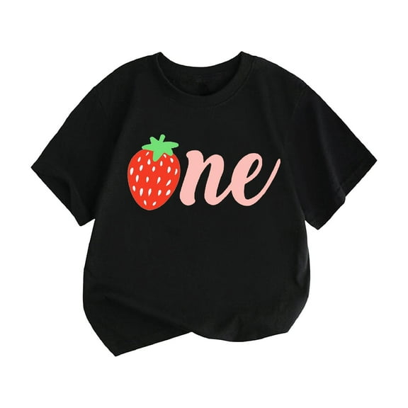 Coerni Kids Cotton T Shirt Toddler ONE Strawberry Cartoon Print Boys and Girls Tops Summer Short Sleeved T Shirts