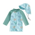 thumbnail image 1 of Coerni Kids Dinosaur Print Rashguard & Sun Hat Kids UPF50+ Long Sleeve Rash Guard One-Piece Swimsuits Bathing Suit, 1 of 7