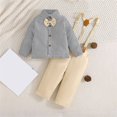 thumbnail image 1 of Coerni Kids Fall Outfit Gentleman Suit Clothes Long Sleeve Standing Collar Striped Shirt + Solid Color Strappy Pants Set, 1 of 5