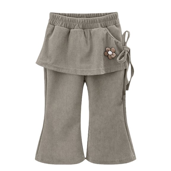 Coerni Kids Flare Pants Girls Baggy Cute Flower Elastic Waist Cotton Trendy Sweatpants Bell-Bottom Pockets Double Skirt Leggings