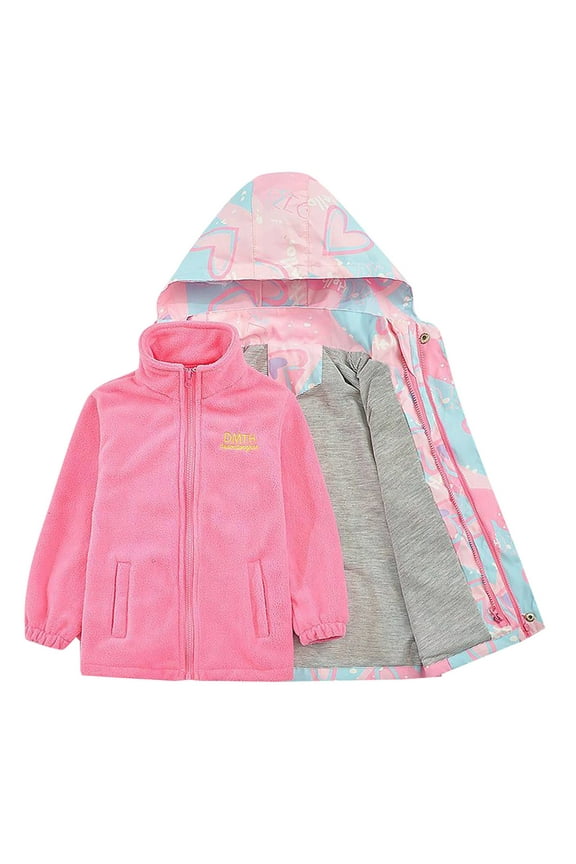 Coerni Kids Girl Jacket Waterproof 3 in1 Insulated Windbreaker Detachable Liner Outerwear Fleece Light Coat with Removable Hood