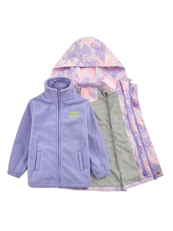 Coerni Kids Girl Jacket Waterproof 3 in1 Insulated Windbreaker Detachable Liner Outerwear Fleece Light Coat with Removable Hood