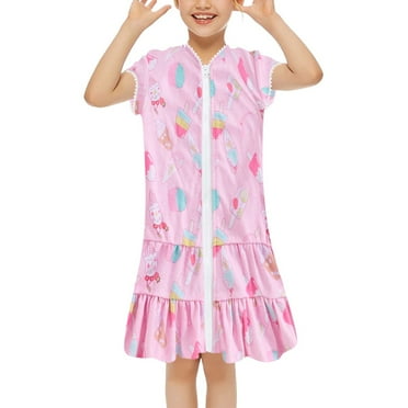 Coerni Kids Girl Swim Cover Up Swimsuit Zipper Beach Pool Bathing Suit Hoodie Dress 𝐓erry Swimwear Summer Clothes