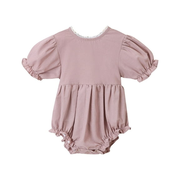 Coerni Kids Girls' Bodysuit Summer Solid Short Sleeve Round Neck Back Bow Tie Up Bodysuit Party Girl Clothes 24 Months