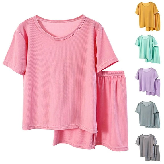 Coerni Kids Girls Boys 2 Piece Outfits Summer Plain Short Sleeve Tshirt Shorts Set Soft Elastic Waist Matching Outfit