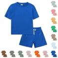 thumbnail image 1 of Coerni Kids Girls Boys 2 Piece Outfits Summer Tracksuit Baby Short Sleeve T Shirt Shorts Set Plain Cotton Athletic Outfit, 1 of 9