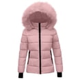 thumbnail image 1 of Coerni Kids Girls Boys Light Puffer Jacket Faux Fu𝐫 Hoodie Outerwear Zip Up Fleece Winter Coat Windproof Quilted Down Jackets, 1 of 4