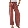 thumbnail image 1 of Coerni Kids Girls Cotton Linen Wide Leg Pants Casual Ruffled Loose Flowy Stretchy Cropped Sweatsuit Solid Lightweight Belted Pant, 1 of 8