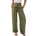 thumbnail image 1 of Coerni Kids Girls Cotton Linen Wide Leg Pants Casual Ruffled Loose Flowy Stretchy Cropped Sweatsuit Solid Lightweight Belted Pant, 1 of 8