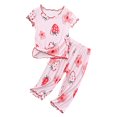 thumbnail image 1 of Coerni Kids Girls Cotton Pajama Set Strawberry Pattern Wooden Ear Edge Short Sleeve Top+Pants Sleepwear Pjs Loungewear Kids Clothes Set, 1 of 8