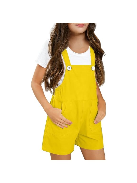 Coerni Kids Girls Cotton Shortall Overalls Summer Adjustable Strap Loose Fit Bibs Overall Romper Shorts Summer Casual Jumpsuit