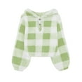 thumbnail image 1 of Coerni Kids Girls Cropped Tops Long Sleeve Plaid Fleece Button Down Winter Warm Blouses Stylish Soft Trendy Blouses Clothes, 1 of 4
