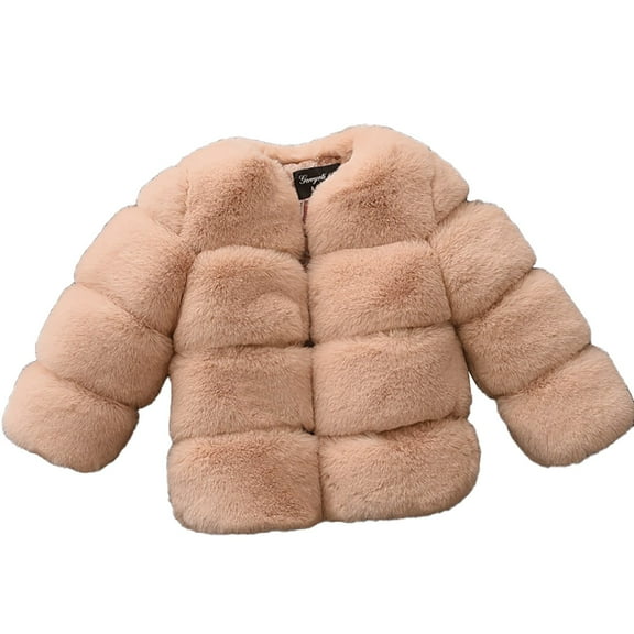 Coerni Kids Girls Fleece Faux Fur Thicken Jacket Fuzzy Fleece Dress Coat Elegant Princess Coat Sweatshirt Teen Thermal Clothes