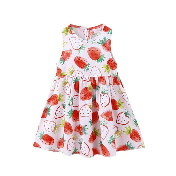 Coerni Kids Girls Floral Dress Cartoon Print Sundress Sleeveless A Line Dresses Crewneck Tank Dress Cute Summer Midi Dresses