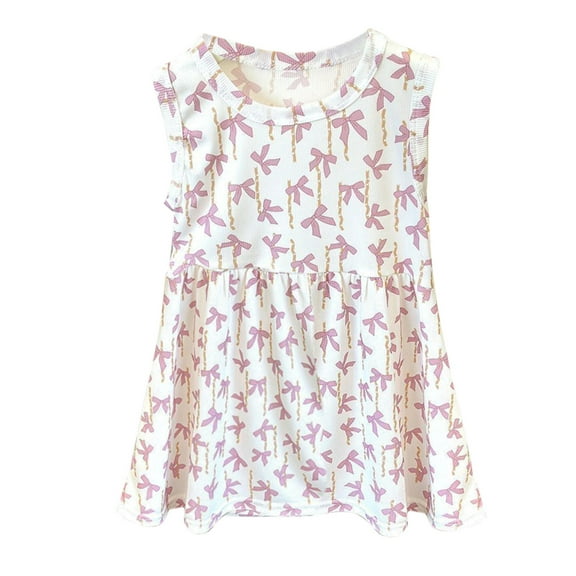 Coerni Kids Girls Floral Dress Sleeveless Crewneck Summer Dresses Flare A Line Sundress Cotton Vest Dress Overalls Dresses