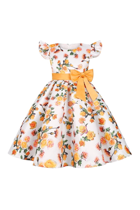 Coerni Kids Girls Floral Printed Pageant Dresses Toddler Party Dress Easter Christmas Wedding Pageant Party Formal Dress