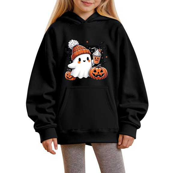 Coerni Kids Girls Hoodies Sweatshirt Youth Preppy Long Sleeve Brushed Fleece Pullover Tween Girl Cute Hooded Fall Winter Clothes