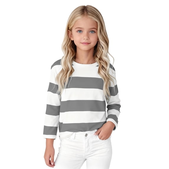 Coerni Kids Girls Oversized Striped Blouse Color Block Long Sleeve Shirt Crewneck Pullover Striped Outfits Basic Comfy Clothes