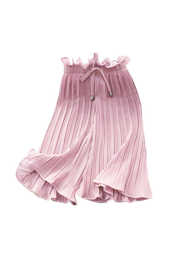 Coerni Kids Girls Palazzo Pants Flowy Ruffle Stretchy Cropped Pants Culottes High Waisted Wide Leg Lounge Trousers Yoga Tracksuit