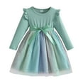 thumbnail image 1 of Coerni Kids Girls Patchwork Dress Long Sleeve Knit Top Dress with Tulle Hem A Line Sundress Baby Gradient Tulle Princess Dress, 1 of 6