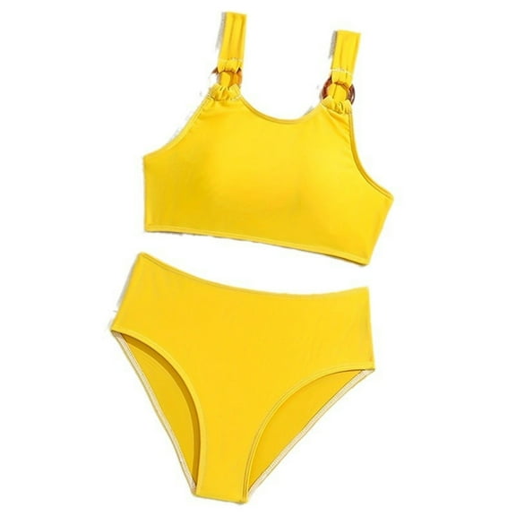 Coerni Kids Girls Solid Bikini Swimsuit 2pc Backless Split Swimwear Youth Adjustable Soft Sports Racing Bathing Suit