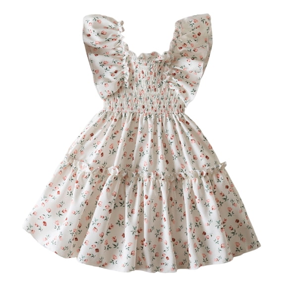 Coerni Kids Girls Summer Dress Ruffled Shoulder Sundress Butterfly Sleeve Tank Dresses A Line Sundress Toddler Floral Dress
