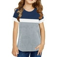 thumbnail image 1 of Coerni Kids Girls Top Summer Short Sleeved Round Neck Color Matching T Shirt Party Birthday School Photo Girl Toddler Dinosaur Clothes, 1 of 7