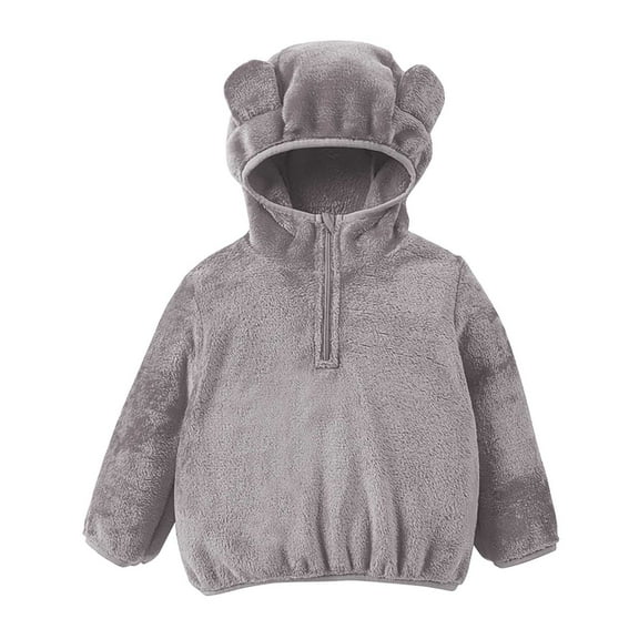 Coerni Kids Girls Winter Coat Cute Bear Ears Long Sleeved Fleece Jacket Child Warm Hoodie Fleece Half Zip Outerwear