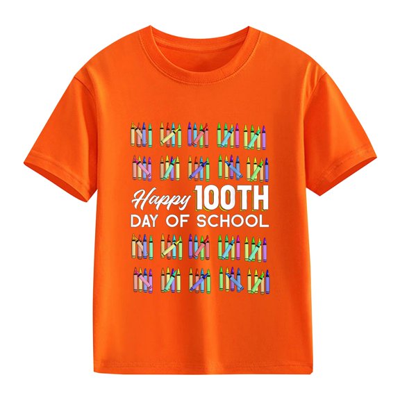 Coerni Kids Happy 100th Day of School T-Shirt Colorful Crayon Graphic Tee Boys Girls Kindergarten Casual Short Sleeve Tops