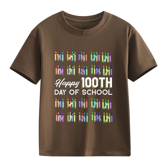 Coerni Kids Happy 100th Day of School T-Shirt Colorful Crayon Graphic Tee Boys Girls Kindergarten Casual Short Sleeve Tops
