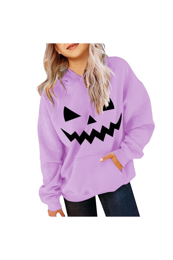 Coerni Kids Hoodies Pullover Teen Girls Boys Cute Pumpkin Graphic Shirts Long Sleeve Oversized Sweatshirt Loose Fit Preppy Clothes