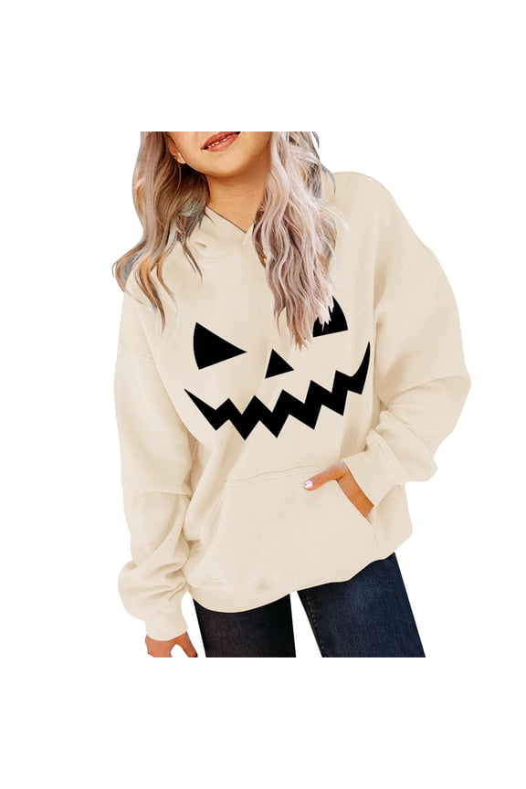 Coerni Kids Hoodies Pullover Teen Girls Boys Cute Pumpkin Graphic Shirts Long Sleeve Oversized Sweatshirt Loose Fit Preppy Clothes