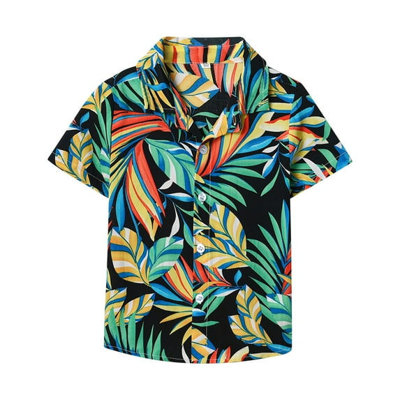 Coerni Kids Little Boys Button Down 𝙷awaiian Shirts Short Sleeve Cool Colorful Print Casual Tops T-Shirt for Kids 7 to 14Y
