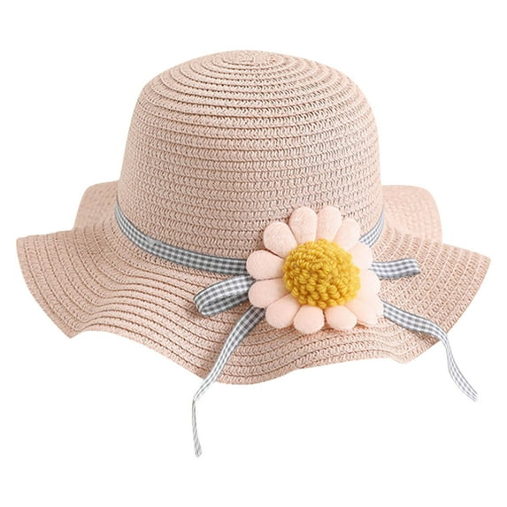 Coerni Kids Little Girls Strawhats Sun Hat Flower Wide Brim Hat Toddler Floppy Beach Hats Sun Visor Hats Baby Strawhats