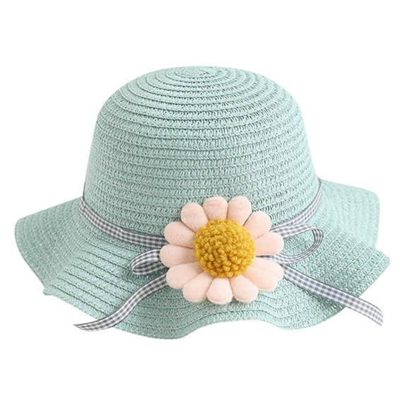 Coerni Kids Little Girls Strawhats Sun Hat Flower Wide Brim Hat Toddler Floppy Beach Hats Sun Visor Hats Baby Strawhats