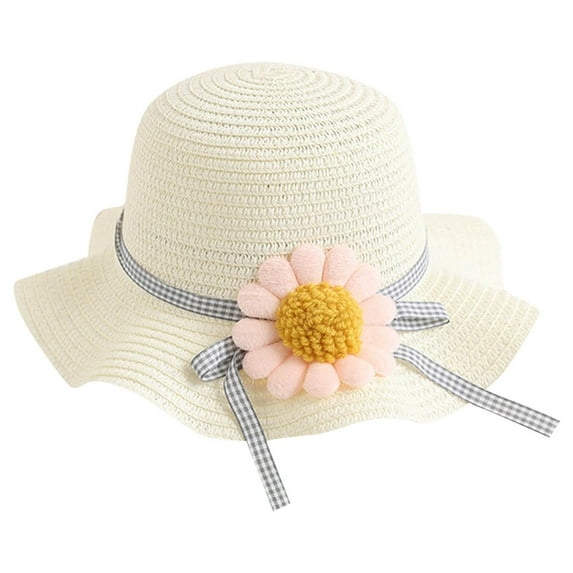 Coerni Kids Little Girls Strawhats Sun Hat Flower Wide Brim Hat Toddler Floppy Beach Hats Sun Visor Hats Baby Strawhats