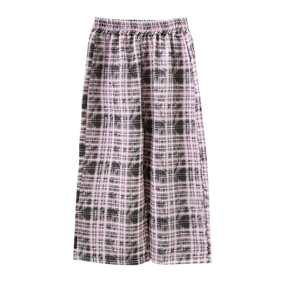 Coerni Kids Oversized Pants for Girls Long Sleep Plaid Pants Soft Full Length Bottoms with Pocket Loose Fit Straight Leg Trousers