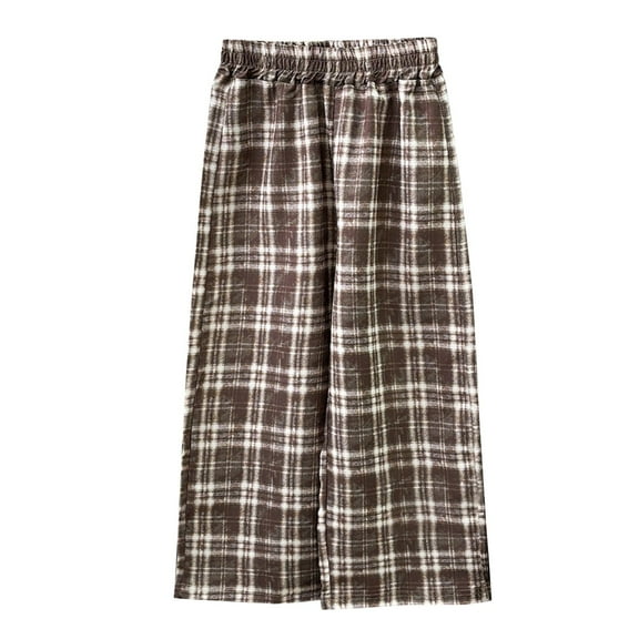 Coerni Kids Oversized Pants for Girls Long Sleep Plaid Pants Soft Full Length Bottoms with Pocket Loose Fit Straight Leg Trousers