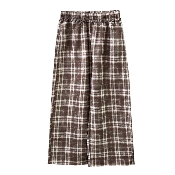 Coerni Kids Oversized Pants for Girls Long Sleep Plaid Pants Soft Full Length Bottoms with Pocket Loose Fit Straight Leg Trousers