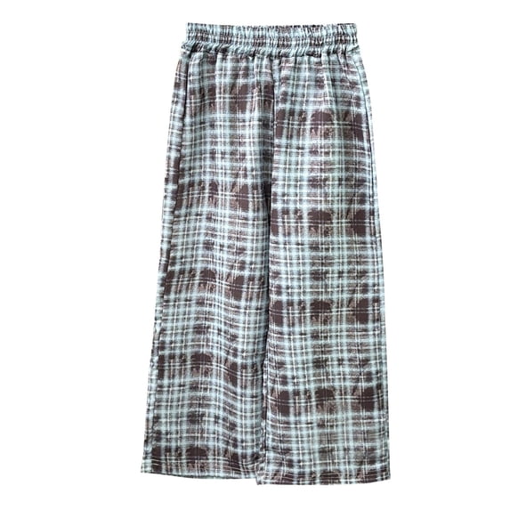 Coerni Kids Oversized Pants for Girls Long Sleep Plaid Pants Soft Full Length Bottoms with Pocket Loose Fit Straight Leg Trousers