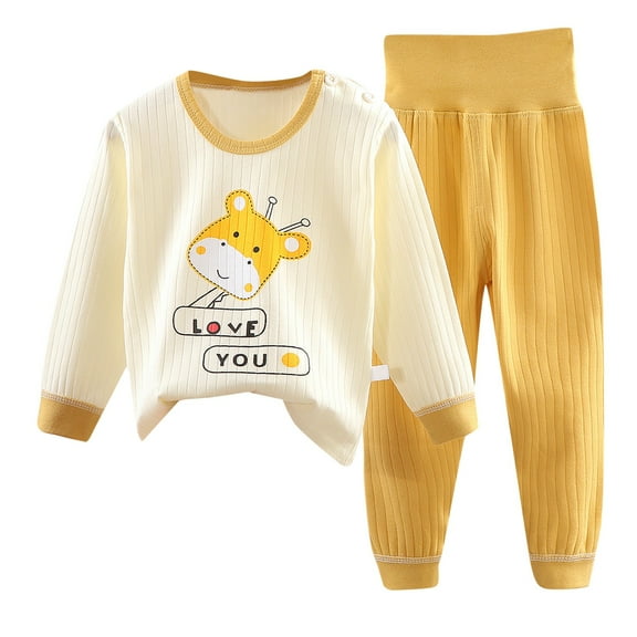 Coerni Kids Pajamas, Boys Girls 2-Piece Cotton Pajamas Set Toddler Baby Snug Fit Ribbed Sleepwear Cute Cartoon Giraffe Pjs Loungewear