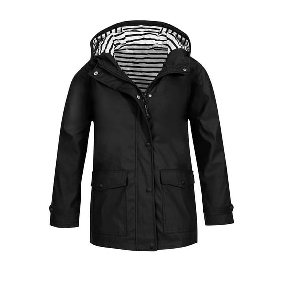 Coerni Kids Rain Jacket Button Down Raincoats With Pockets Boys Girls Windproof Quilted Coat Youth Windbreaker Full Zip Outerwear