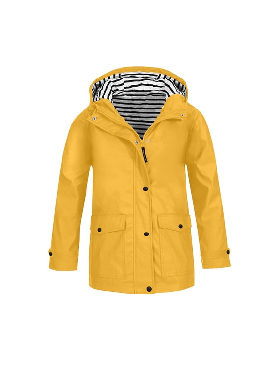 Coerni Kids Rain Jacket Button Down Raincoats With Pockets Boys Girls Windproof Quilted Coat Youth Windbreaker Full Zip Outerwear