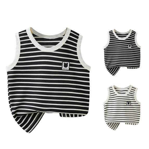 Coerni Kids Striped Tank Top Summer Toddler Boys Athletic T Shirts Sleeveless Crewneck Baby Basic Tee Cotton Cool Tshirt