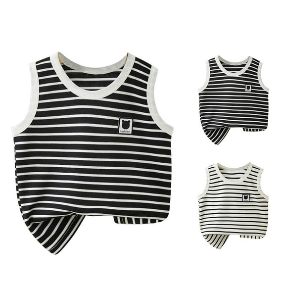 Coerni Kids Striped Tank Top Summer Toddler Boys Athletic T Shirts Sleeveless Crewneck Baby Basic Tee Cotton Cool Tshirt